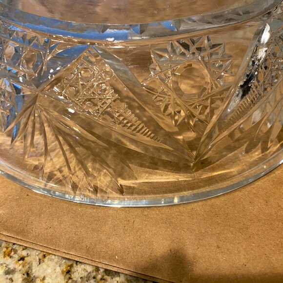 Vintage Bohemian Cut to Clear Crystal Bowl. Round. Made in Czechia in 1950s EUC - Picture 11 of 13